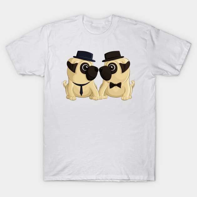 Groom Pugs T-Shirt by Art by Angele G